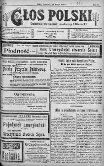 Głos Polski : dziennik polityczny, społeczny i literacki 20 luty 1919 nr 50