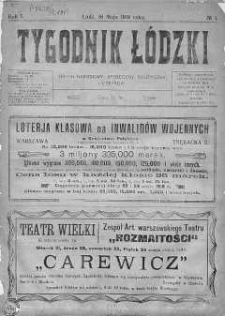 Tygodnik Łódzki. Organ narodowy: społeczny, polityczny i literacki 18 maj 1918 nr 1