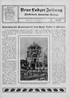 Illustrierte Sonntags Beilage. Neue Lodzer Zeitung 6 - 19 listopad 1911 nr 47