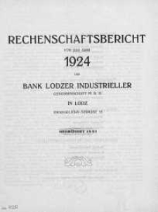 Rechenschaftsbericht fuer das Jahr 1924 der Bank Lodzer Industrieller Genossenschaft M.B.H in Lodz