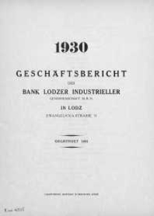 Geschaftsbericht der Bank Lodzer Industrieller 1930