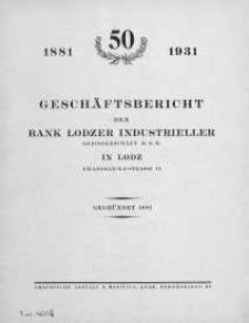 Geschaftsbericht der Bank Lodzer Industrieller 1931