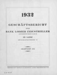 Geschaftsbericht der Bank Lodzer Industrieller 1932