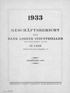 Geschaftsbericht der Bank Lodzer Industrieller 1933