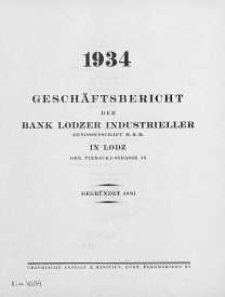Geschaftsbericht der Bank Lodzer Industrieller 1934