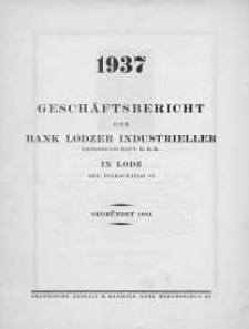 Geschaftsbericht der Bank Lodzer Industrieller 1937