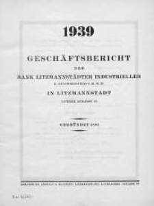 Geschaftsbericht der Bank Lodzer Industrieller 1939