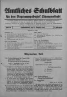 Amtliches Schulblat fur den Regierungsbezirk Ltzmannstaadt 15 August Jg. 1. 1941 H. 10