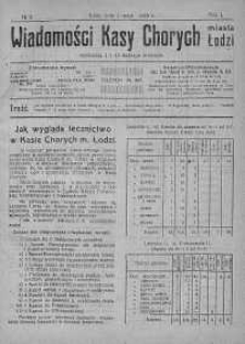 Wiadomości Kasy Chorych Miasta Łodzi: wychodzą 1 i 15 każdego miesiąca 1 maj 1923 nr 3