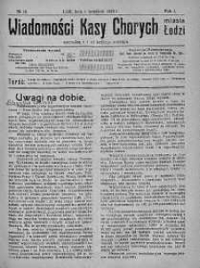 Wiadomości Kasy Chorych Miasta Łodzi: wychodzą 1 i 15 każdego miesiąca 1 wrzesień 1923 nr 10