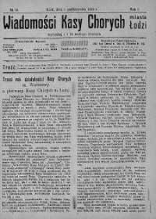 Wiadomości Kasy Chorych Miasta Łodzi: wychodzą 1 i 15 każdego miesiąca 1 październik 1923 nr 12
