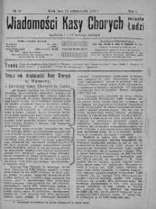Wiadomości Kasy Chorych Miasta Łodzi: wychodzą 1 i 15 każdego miesiąca 15 październik 1923 nr 13