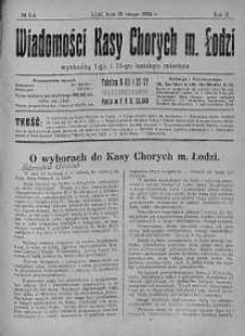 Wiadomości Kasy Chorych Miasta Łodzi: wychodzą 1 i 15 każdego miesiąca 15 luty 1924 nr 3/4