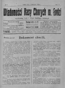 Wiadomości Kasy Chorych Miasta Łodzi: wychodzą 1 i 15 każdego miesiąca 1 kwiecień 1924 nr 7