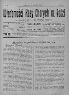 Wiadomości Kasy Chorych Miasta Łodzi: wychodzą 1 i 15 każdego miesiąca 15 kwiecień 1924 nr 8