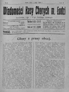 Wiadomości Kasy Chorych Miasta Łodzi: wychodzą 1 i 15 każdego miesiąca 1 maj 1924 nr 9