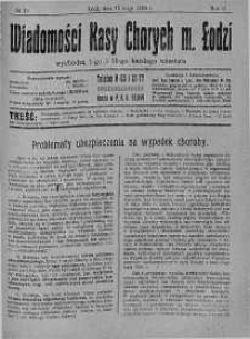 Wiadomości Kasy Chorych Miasta Łodzi: wychodzą 1 i 15 każdego miesiąca 15 maj 1924 nr 10