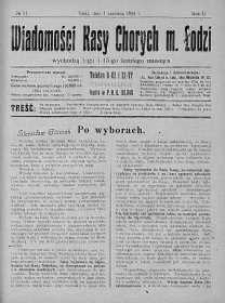 Wiadomości Kasy Chorych Miasta Łodzi: wychodzą 1 i 15 każdego miesiąca 1 czerwiec 1924 nr 11