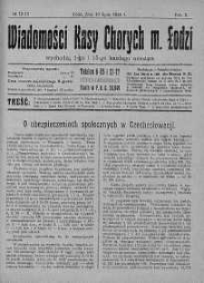 Wiadomości Kasy Chorych Miasta Łodzi: wychodzą 1 i 15 każdego miesiąca 10 lipiec 1924 nr 12/13