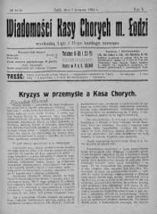 Wiadomości Kasy Chorych Miasta Łodzi: wychodzą 1 i 15 każdego miesiąca 1 sierpień 1924 nr 14/15