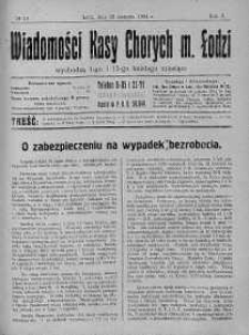 Wiadomości Kasy Chorych Miasta Łodzi: wychodzą 1 i 15 każdego miesiąca 15 sierpień 1924 nr 16