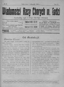 Wiadomości Kasy Chorych Miasta Łodzi: wychodzą 1 i 15 każdego miesiąca 1 listopada 1924 nr 20