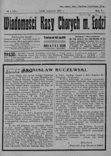 Wiadomości Kasy Chorych Miasta Łodzi kwiecień 1927 nr 4