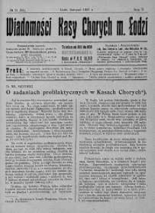 Wiadomości Kasy Chorych Miasta Łodzi listopad 1927 nr 11