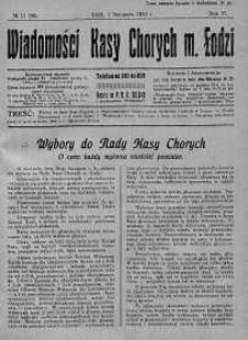 Wiadomości Kasy Chorych Miasta Łodzi 1 listopad 1928 nr 11