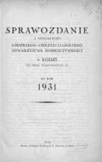 Sprawozdanie z Działalności Łódzkiego Chrześcijańskiego Towarzystwa Dobroczynności za... 1931