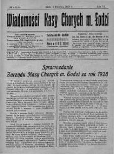Wiadomości Kasy Chorych Miasta Łodzi 1 kwiecień 1929 nr 4