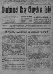 Wiadomości Kasy Chorych Miasta Łodzi 1 grudzień 1929 nr 12