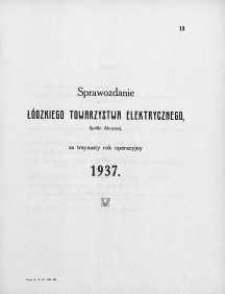 Sprawozdanie Łódzkiego Towarzystwa Elektrycznego, Spółki Akcyjnej za rok operacyjny 1937