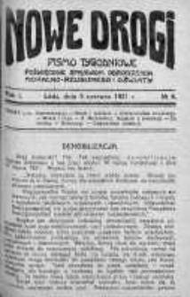 Nowe Drogi : pismo tygodniowe poświęcone sprawom odrodzenia moralno-religijnego i oświaty 5 czerwiec 1921 nr 6