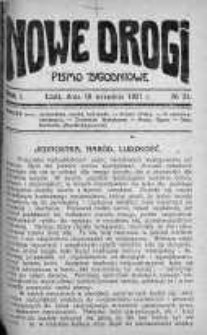 Nowe Drogi : pismo tygodniowe poświęcone sprawom odrodzenia moralno-religijnego i oświaty 18 wrzesień 1921 nr 21