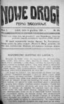 Nowe Drogi : pismo tygodniowe poświęcone sprawom odrodzenia moralno-religijnego i oświaty 4 grudzień 1921 nr 29
