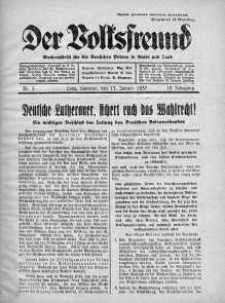 Der Volksfreund: Wochenschrift fur die Deutschen Polens in Stadt und Land 17 styczeń 1937 nr 3