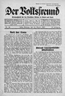 Der Volksfreund: Wochenschrift fur die Deutschen Polens in Stadt und Land 22 sierpień 1937 nr 34