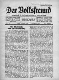 Der Volksfreund: Wochenschrift fur die Deutschen Polens in Stadt und Land 12 wrzesień 1937 nr 37
