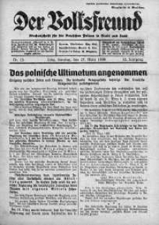 Der Volksfreund: Wochenschrift fur die Deutschen Polens in Stadt und Land 27 marzec 1938 nr 13