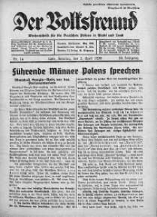 Der Volksfreund: Wochenschrift fur die Deutschen Polens in Stadt und Land 3 kwiecień 1938 nr 14