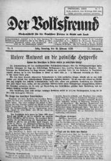 Der Volksfreund: Wochenschrift fur die Deutschen Polens in Stadt und Land 26 luty 1939 nr 9