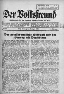Der Volksfreund: Wochenschrift fur die Deutschen Polens in Stadt und Land 16 kwiecień 1939 nr 16