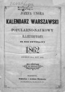 Józefa Ungra Kalendarz Warszawski Popularno-Naukowy na rok 1862