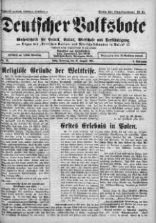 Deutscher Volksbote: Wechenschrift fur Politik, Kulture, Wirtschaft und Verstandigung. Organ des "Deutschen Kultur - und Wirtschaftsbundes in Polen" 30 sierpień 1931 nr 18