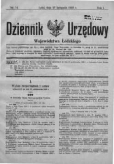 Dziennik Urzędowy Województwa Łódzkiego 27 listopad 1920 nr 14