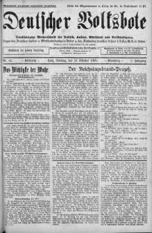 Deutscher Volksbote: Wechenschrift fur Politik, Kulture, Wirtschaft und Verstandigung. Organ des "Deutschen Kultur - und Wirtschaftsbundes in Polen" 15 październik 1933 nr 42