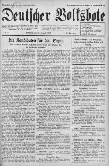 Deutscher Volksbote: Wechenschrift fur Politik, Kulture, Wirtschaft und Verstandigung. Organ des "Deutschen Kultur - und Wirtschaftsbundes in Polen" 25 sierpień 1935 nr 34