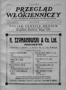 Przegląd Włókienniczy. Organ Przemysłu i handlu Włókienniczego Rzeczypospolitej Polskiej 20 marzec 1923 nr 5