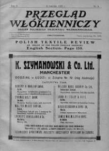 Przegląd Włókienniczy. Organ Przemysłu i handlu Włókienniczego Rzeczypospolitej Polskiej 13 kwiecień 1923 nr 6